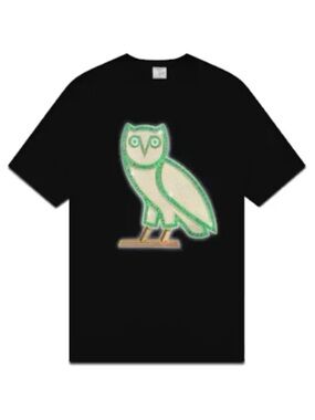 OVO Black T-Shirt with Green and Cream Owl Logo